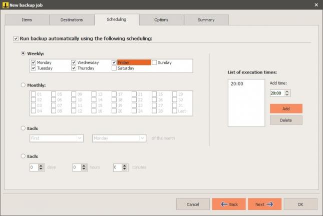 Iperius Backup new task - scheduling