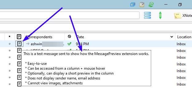 View a mail's contents quickly without clicking on it with the MessagePreview extension for Thunderbird
