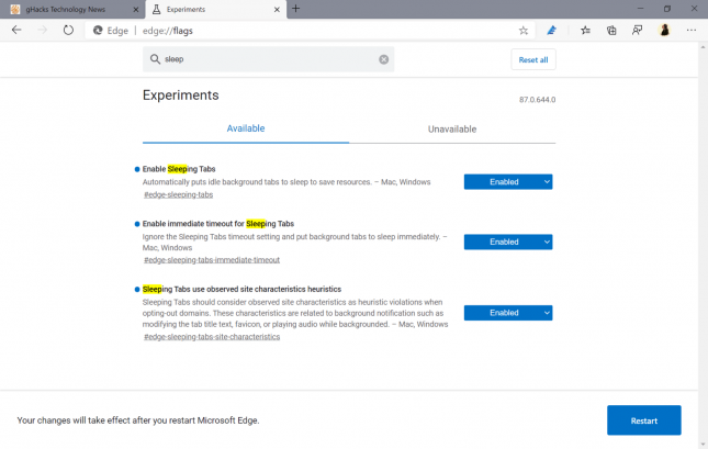 microsoft edge sleeping tabs