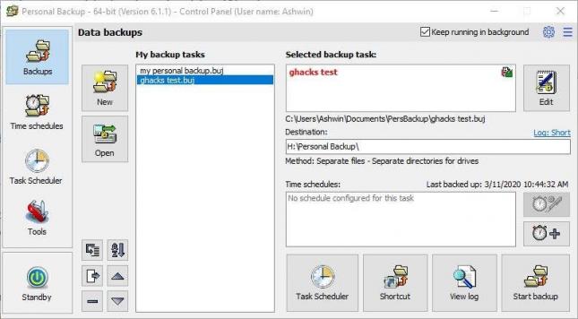Personal Backup is a freeware file backup tool for Windows