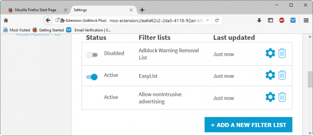 adblock warning removal list vs easylist