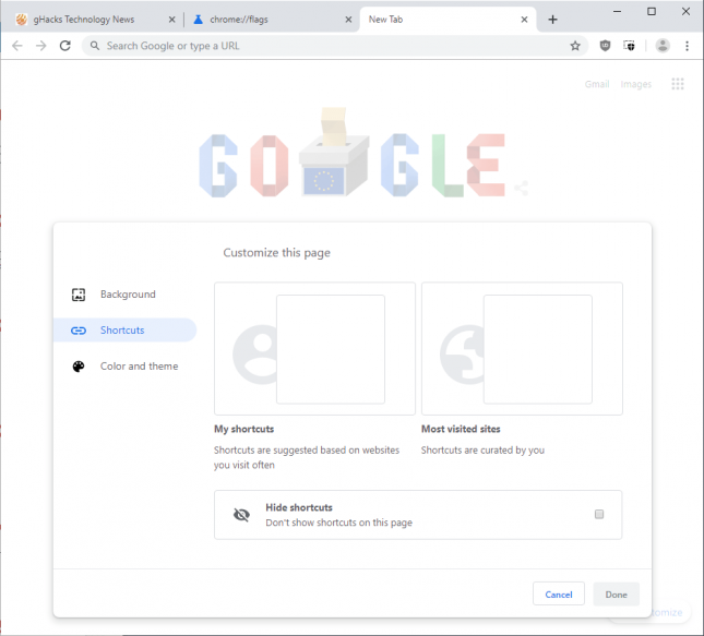 google chrome new tab page customize 2019